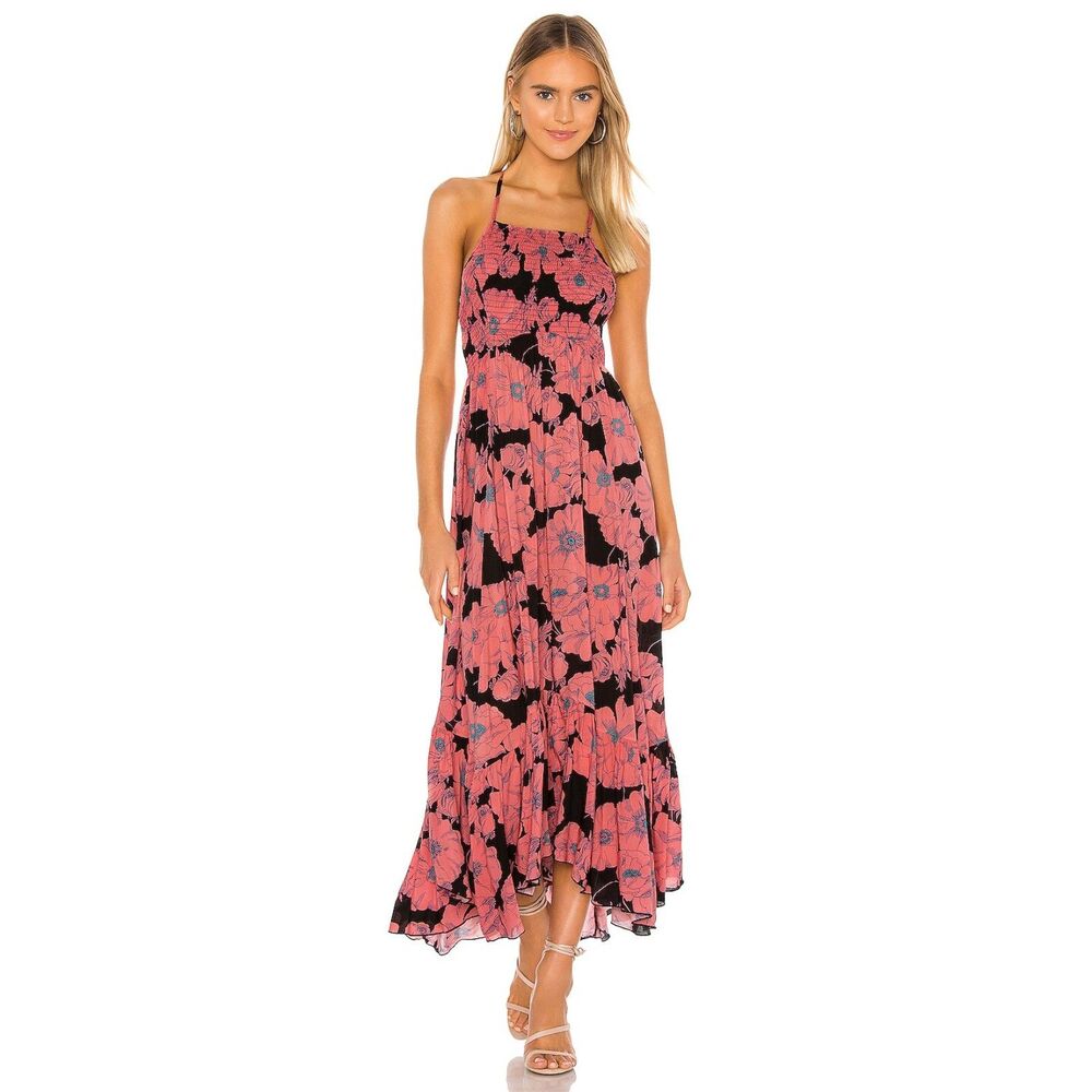 Free People Pink and Black Floral Maxi Dress